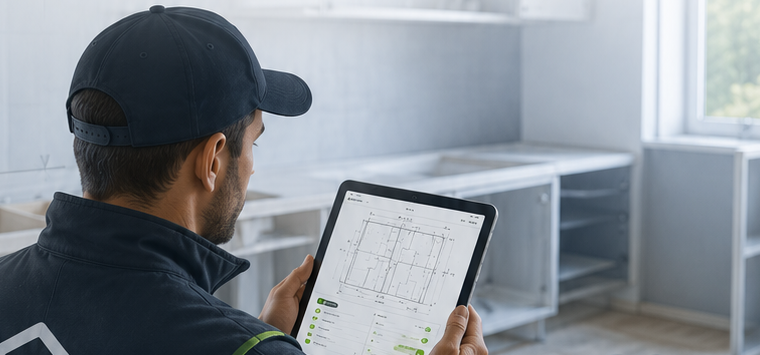 Instalador usando FIELD PRO en obra